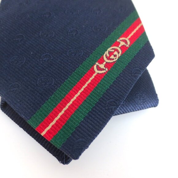 NWT GUCCI MEN'S SILK LOGO EMBROIDERY PSAG NAVY BLUE - Picture 5 of 10